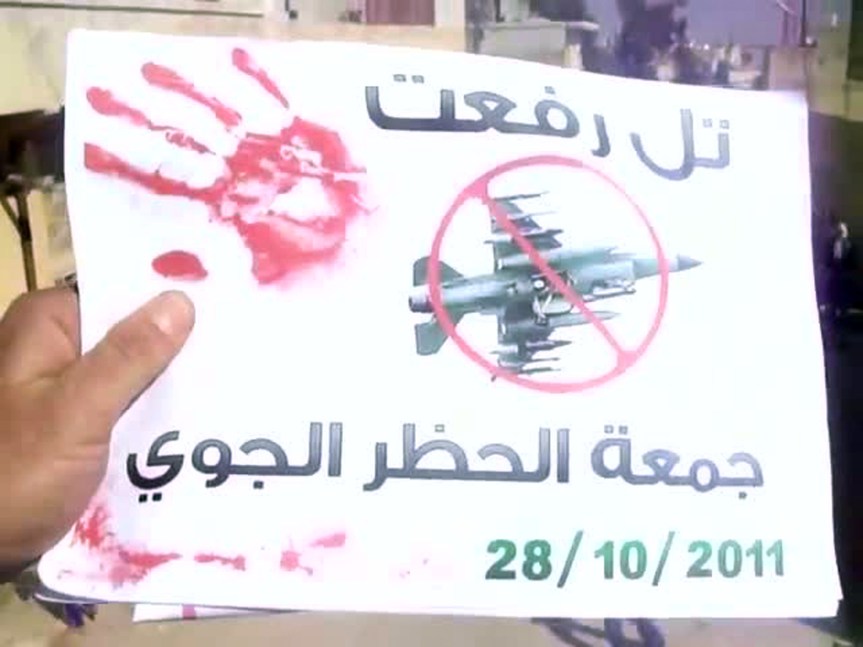 Syrian activists dedicated the Friday of October 28, 2011 for their demand of a no-fly zone. For all the violence perpetrated by the pro-Assad militias and security forces, the protest movement was still a largely nonviolent phenomenon at the time. These people , speaking in the name of millions of Syrians, were not simply ignored, they were betrayed.