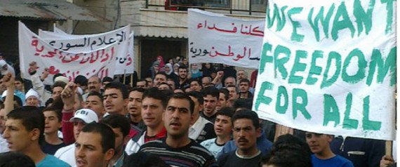Nonviolent prodemocracy protesters in Syria, April 2011
