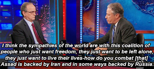Head of the Syrian National Coalition appears on the Daily Show with Jon Stewart, September 29, 2014.
